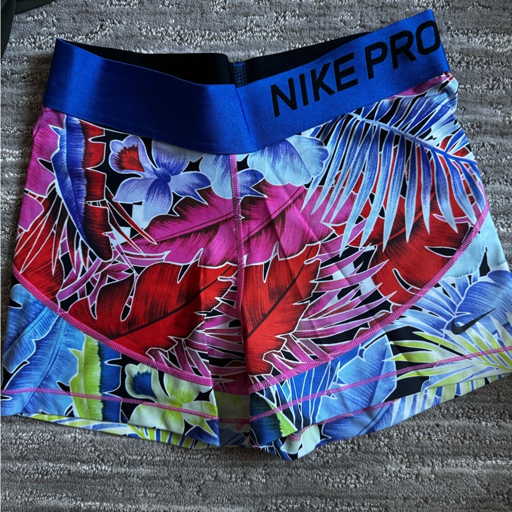 Nike Women's Floral Athletic Shorts - Red, Blue, Purple